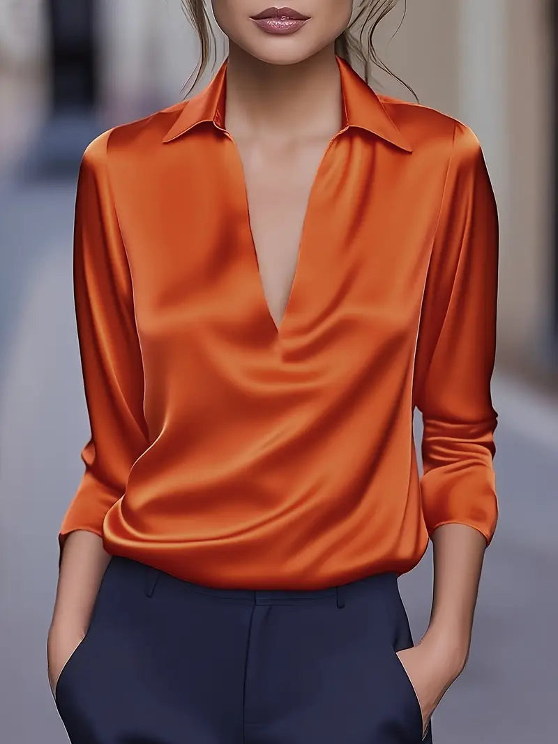 Women's Premium V-Neck Satin Blouse