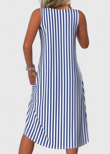Women's Sleeveless Stripe Midi Dress Round Neck