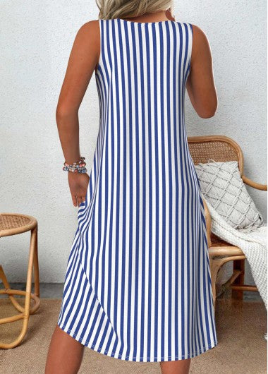 Women's Sleeveless Striped Tummy-Covering Summer Dress