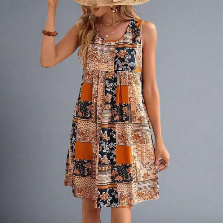 Women's Boho Patchwork Print Sleeveless Mini Dress