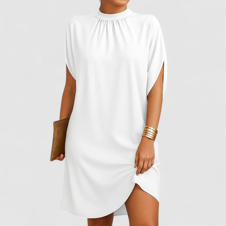 Women's Mock Neck Batwing Split Sleeve Midi Dress