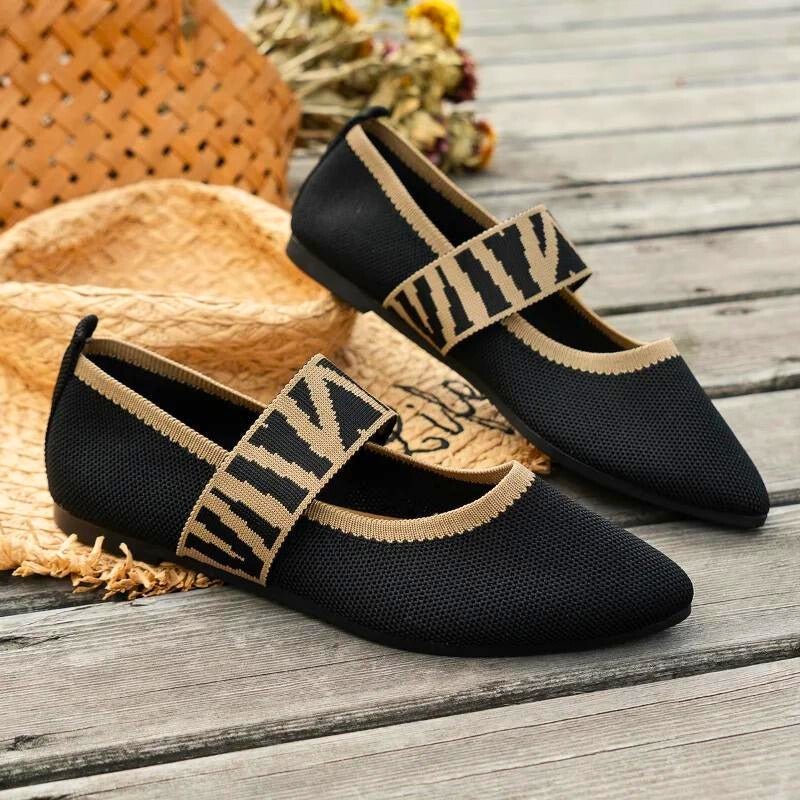 Women's Mary Jane Flats Pointed Toe Knit Ballet Shoes