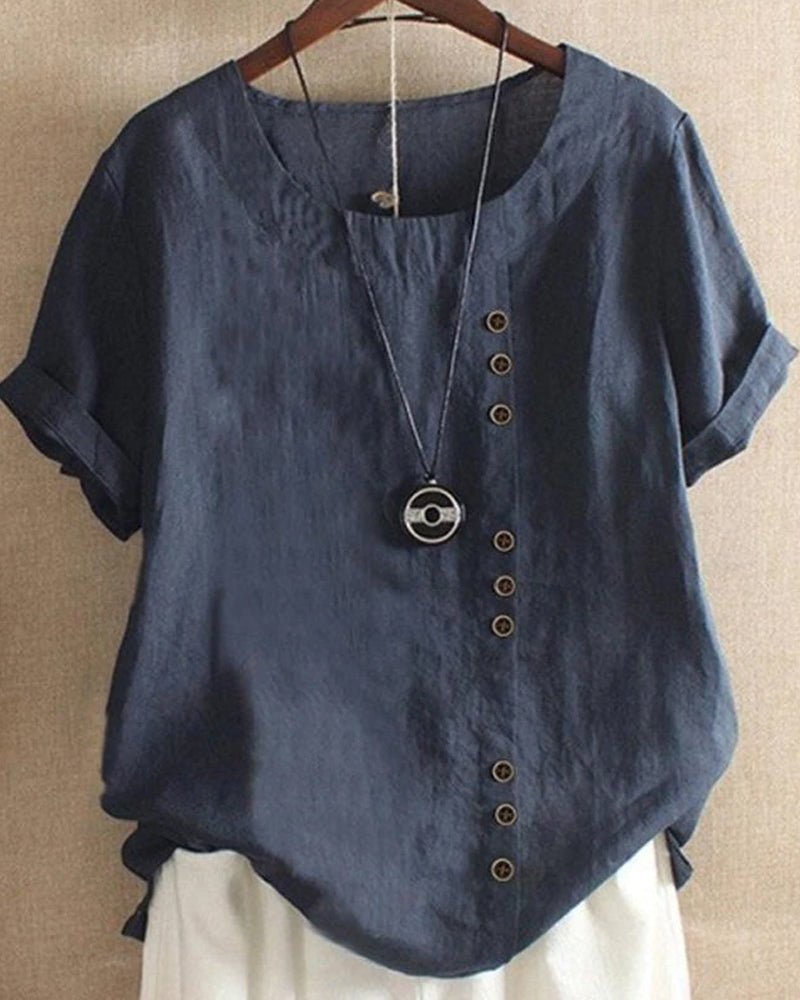 Women's Linen Button Front Short Sleeve Top Relaxed Fit