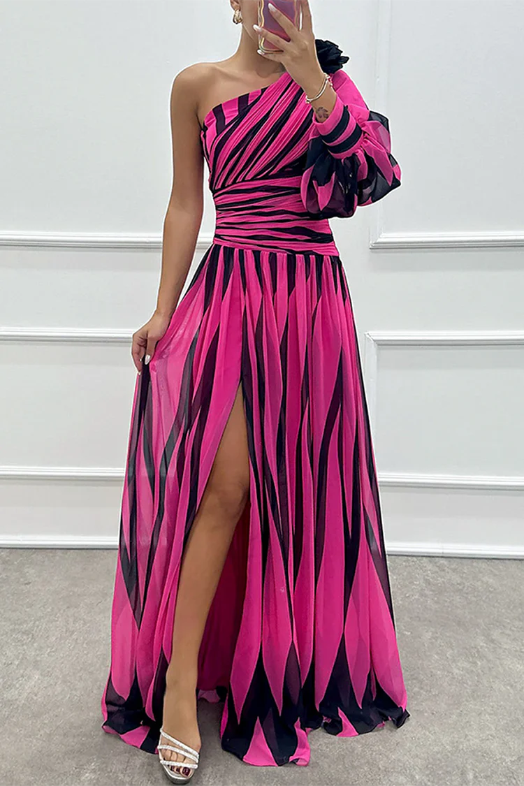 Women's Elegant Striped One-Shoulder Maxi Dress