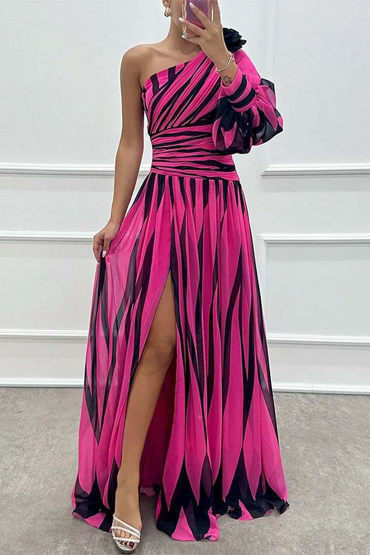 Women's Elegant Striped One-Shoulder Maxi Dress