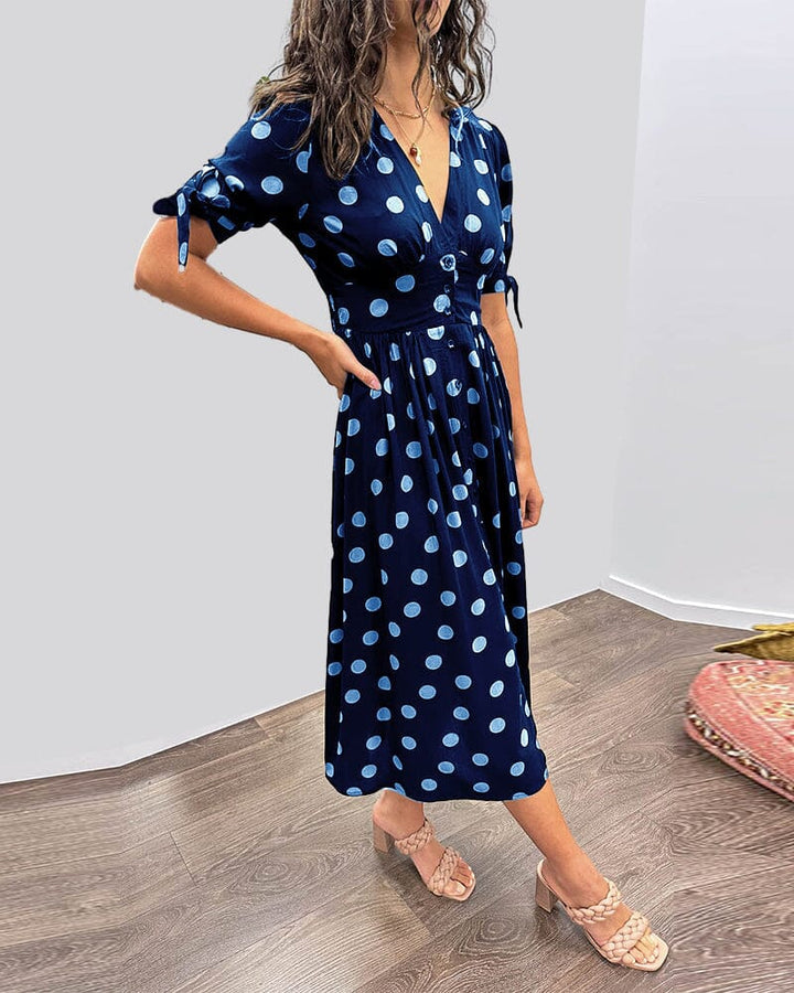 Women's Polka Dots V-Neck Dress