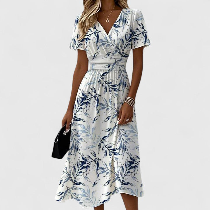Women's Floral Wrap Midi Dress Flutter Sleeve V-Neck