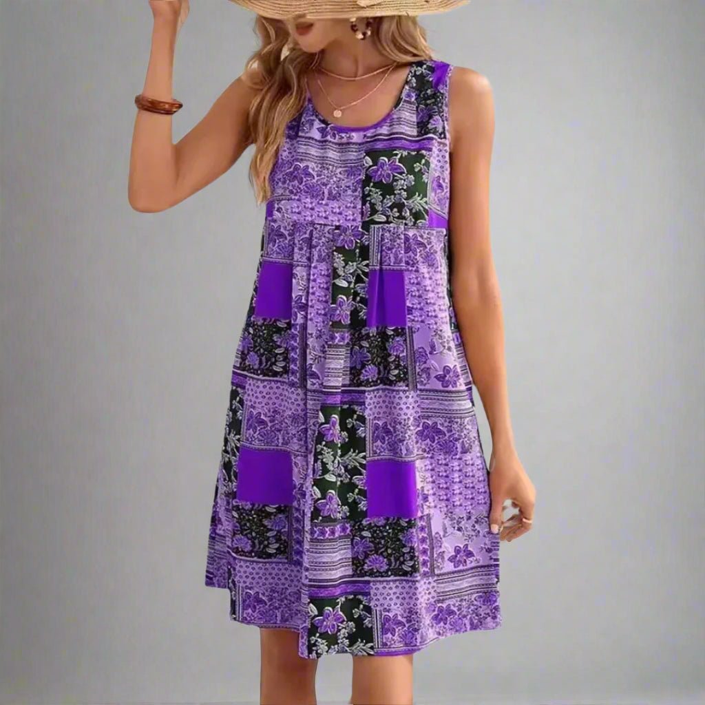 Women's Boho Patchwork Print Sleeveless Mini Dress