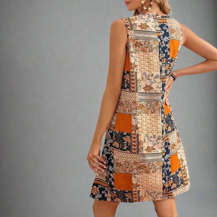 Women's Boho Patchwork Print Sleeveless Mini Dress