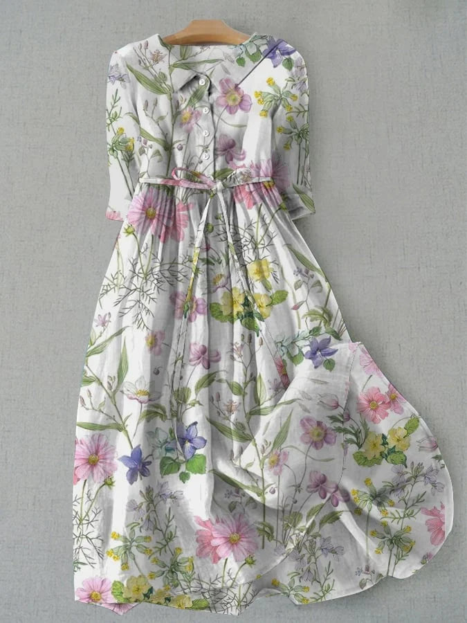 Women's Summer A-Line Lace-Up Waisted Floral Dress
