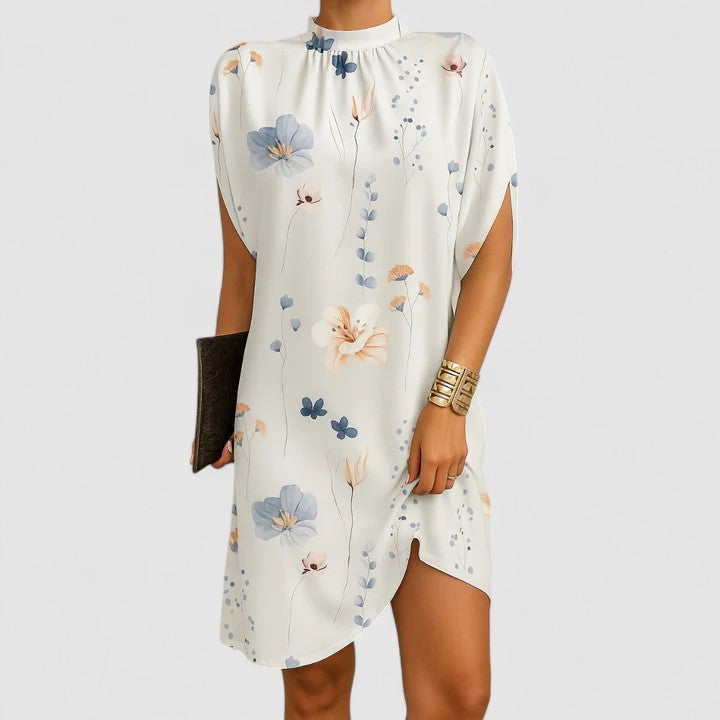 Women's Mock Neck Shoulder Cutout Dress Short Sleeve