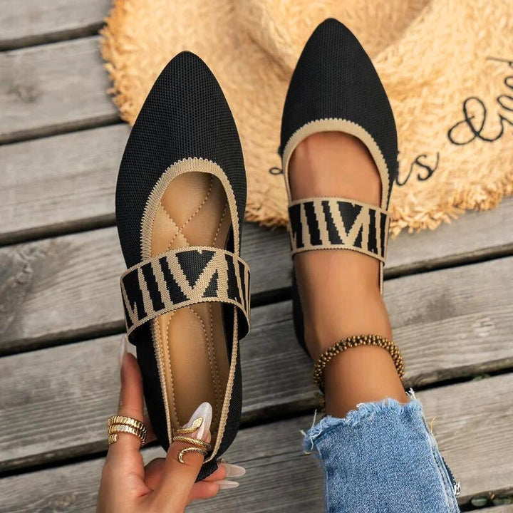 Women's Mary Jane Flats Pointed Toe Knit Ballet Shoes