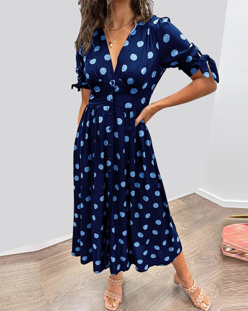 Women's Polka Dots V-Neck Dress