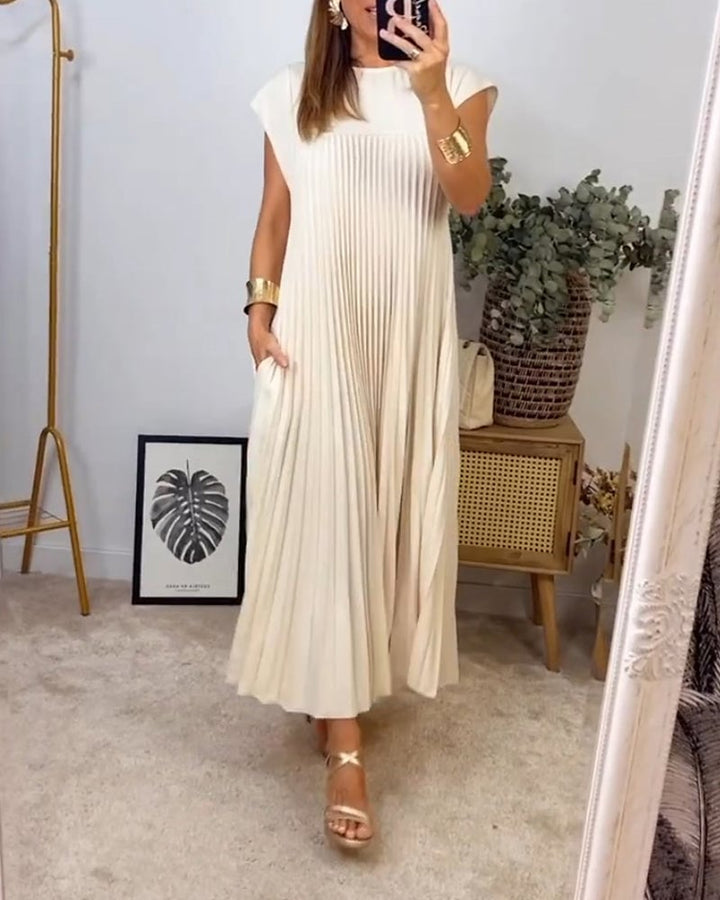 Women's Short Sleeve Pleated Maxi Dress