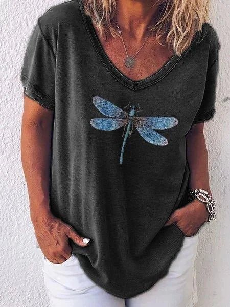 Women's Graphic V-Neck T-Shirt Short Sleeve Relaxed Casual Tee