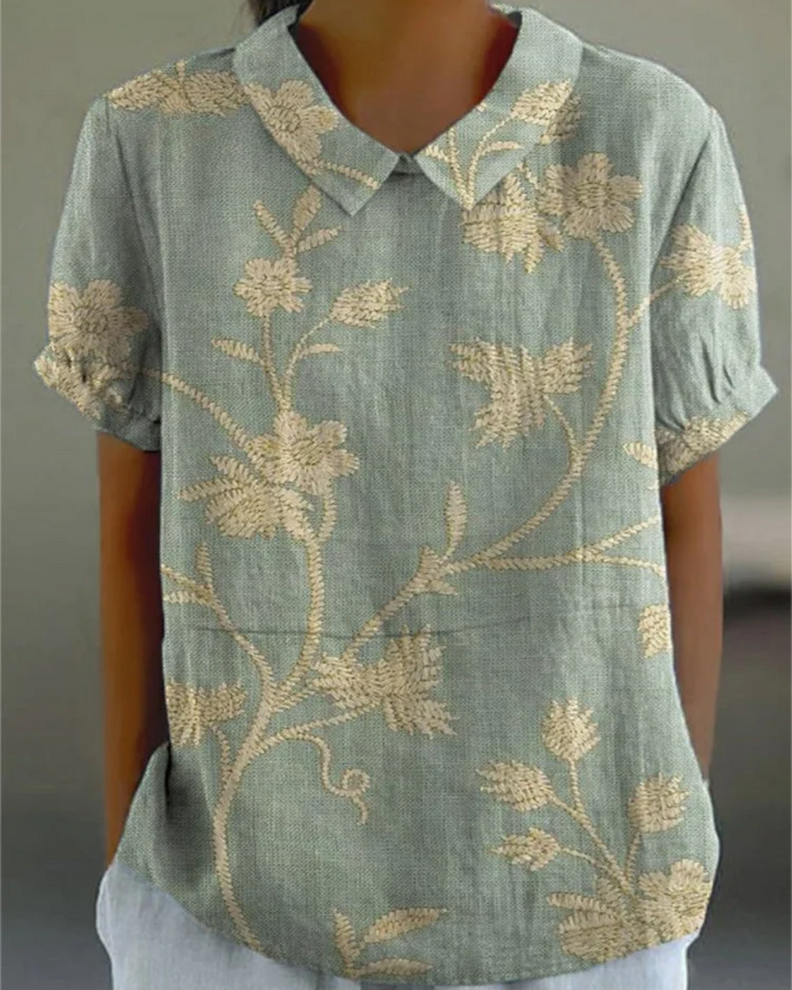 Women's  Retro Floral Cotton-Linen Shirt