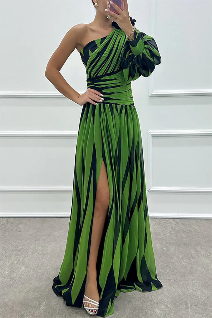 Women's Elegant Striped One-Shoulder Maxi Dress