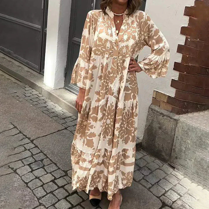 Women's Boho Flowy Printed Draped Maxi Dress Casual
