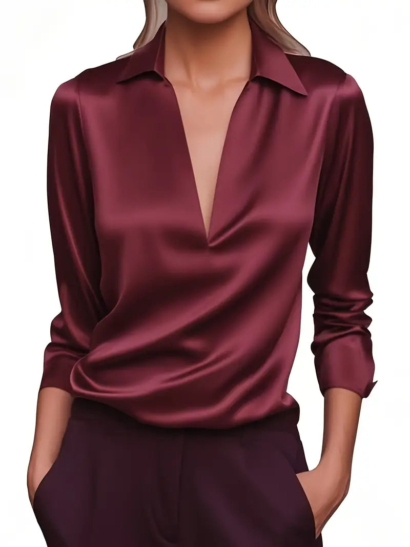 Women's Premium V-Neck Satin Blouse