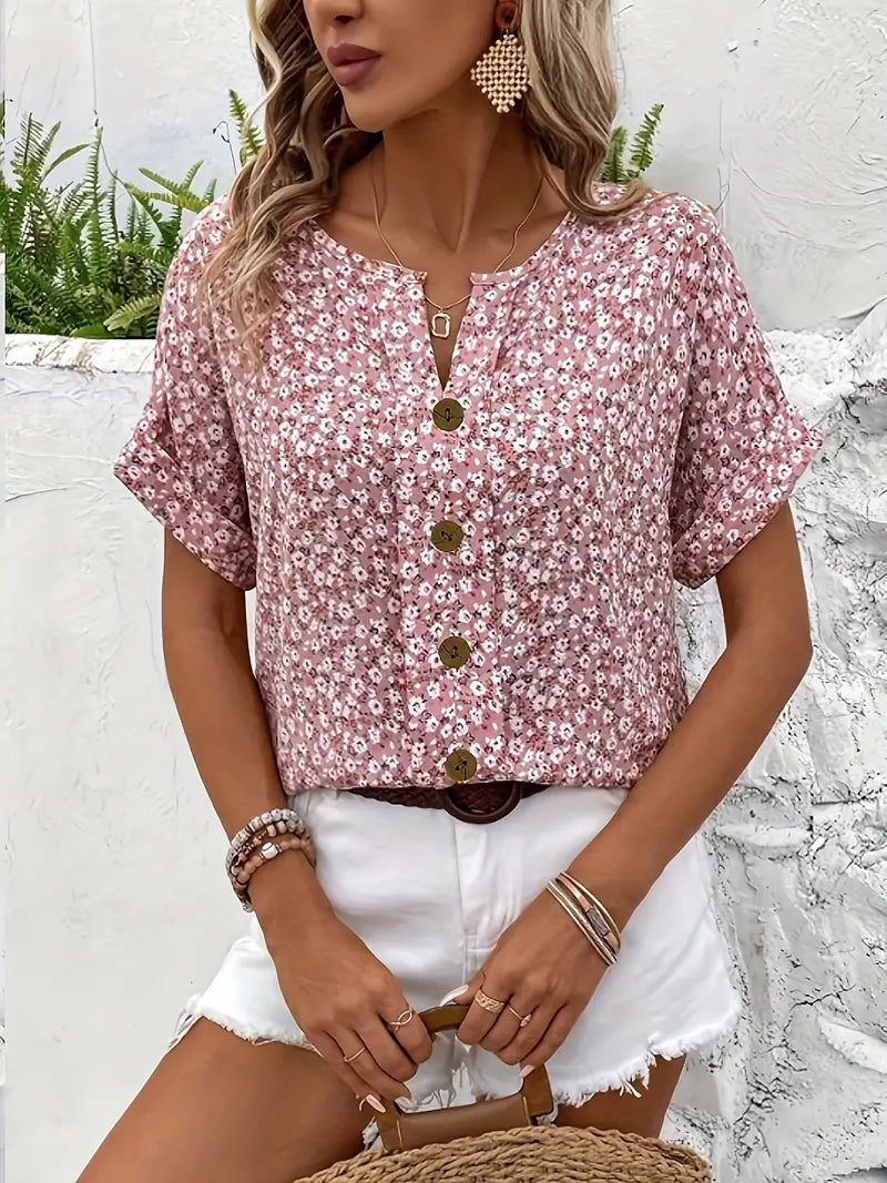 Women’s Floral Pink Print Blouse For Everyday Elegance