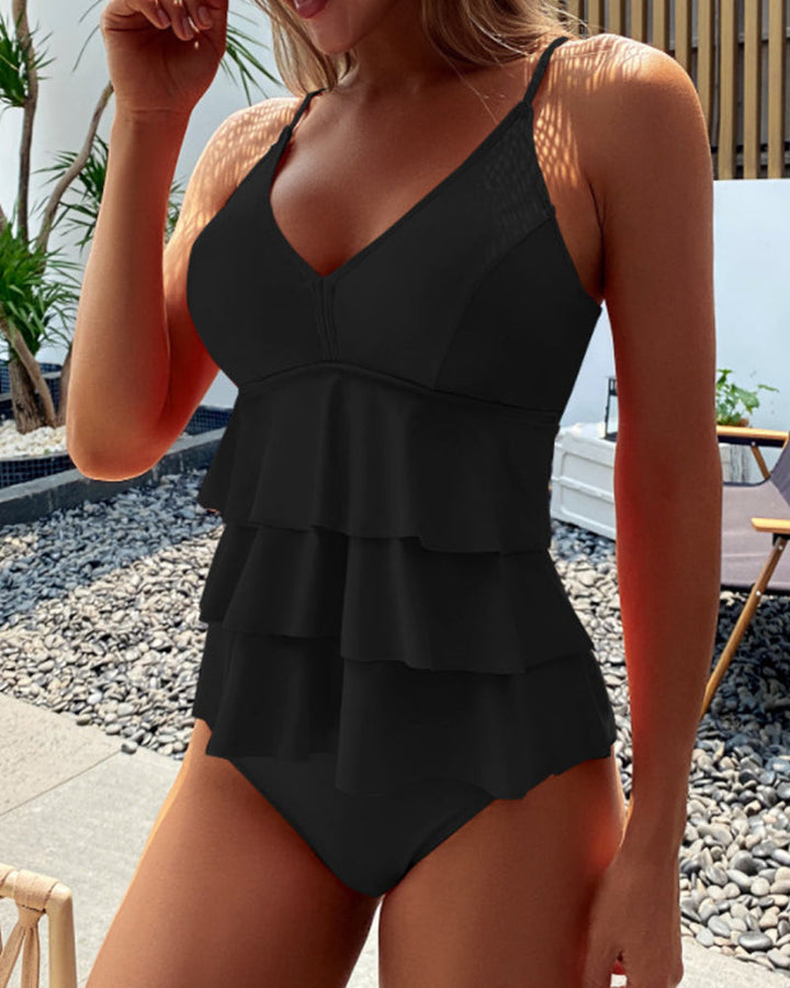 Women's Solid Swimsuit with Stylish Ruffles