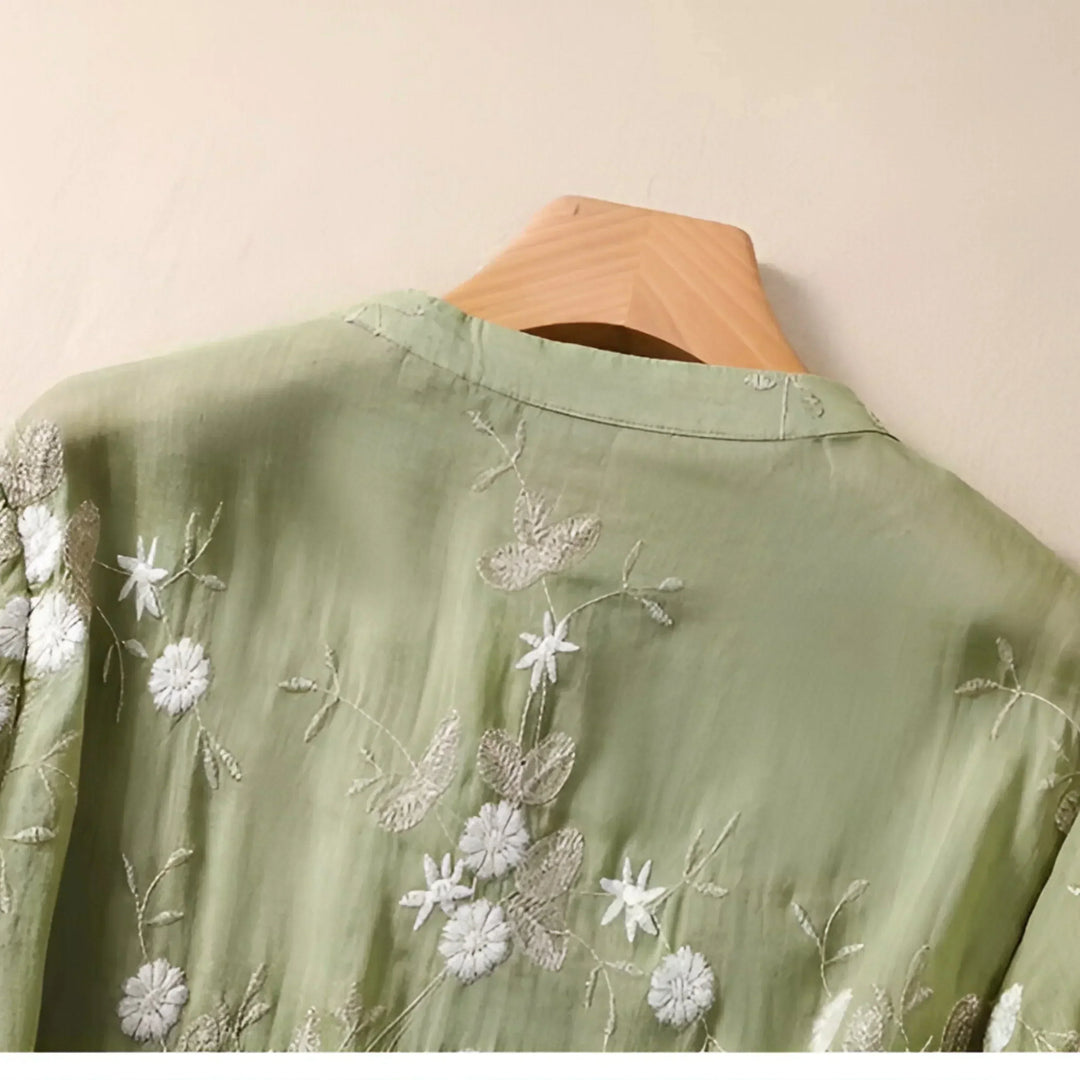 Women's Cotton Top with Embroidered Flowers