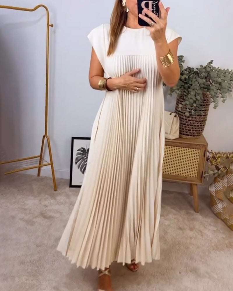 Women's Short Sleeve Pleated Maxi Dress