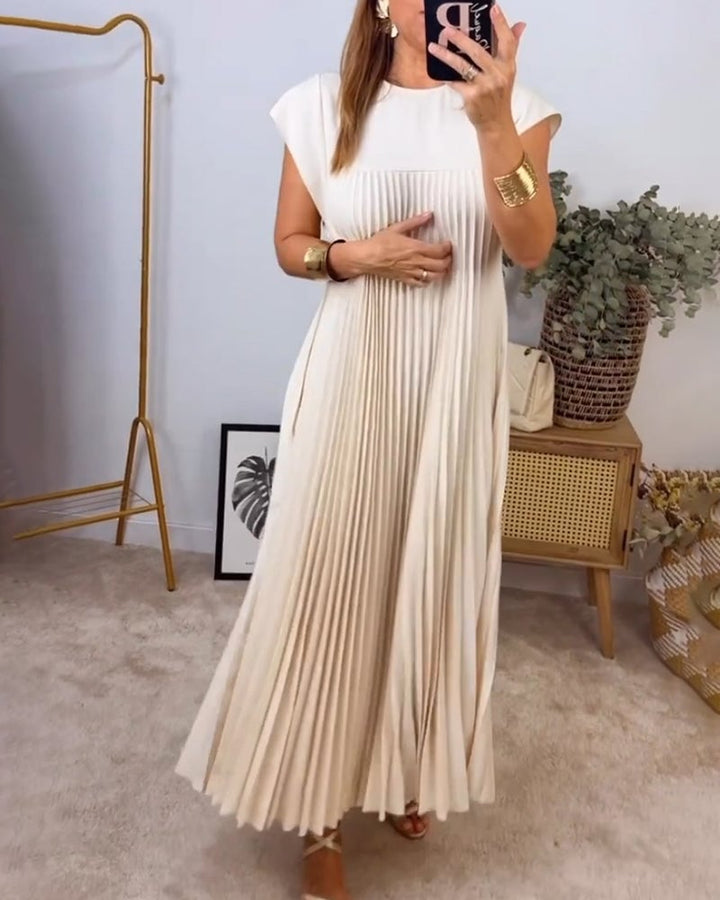 Women's Short Sleeve Pleated Maxi Dress