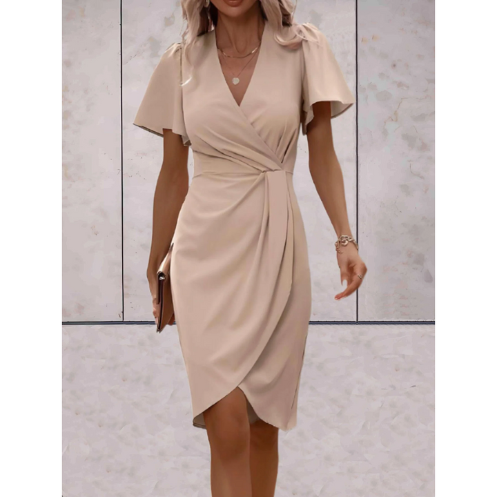 Women's Wrap Midi Dress Flutter Sleeve V-Neck Bodycon