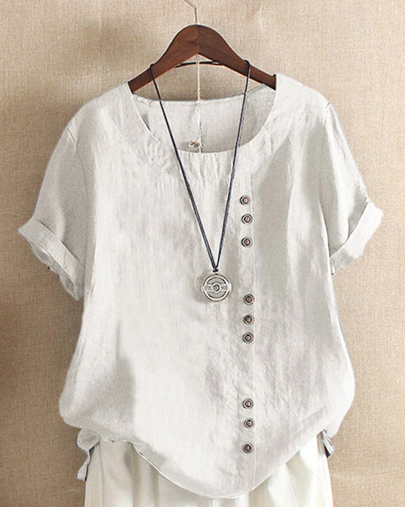 Women's Linen Button Front Short Sleeve Top Relaxed Fit