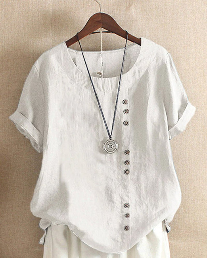 Women's Linen Button Front Short Sleeve Top Relaxed Fit