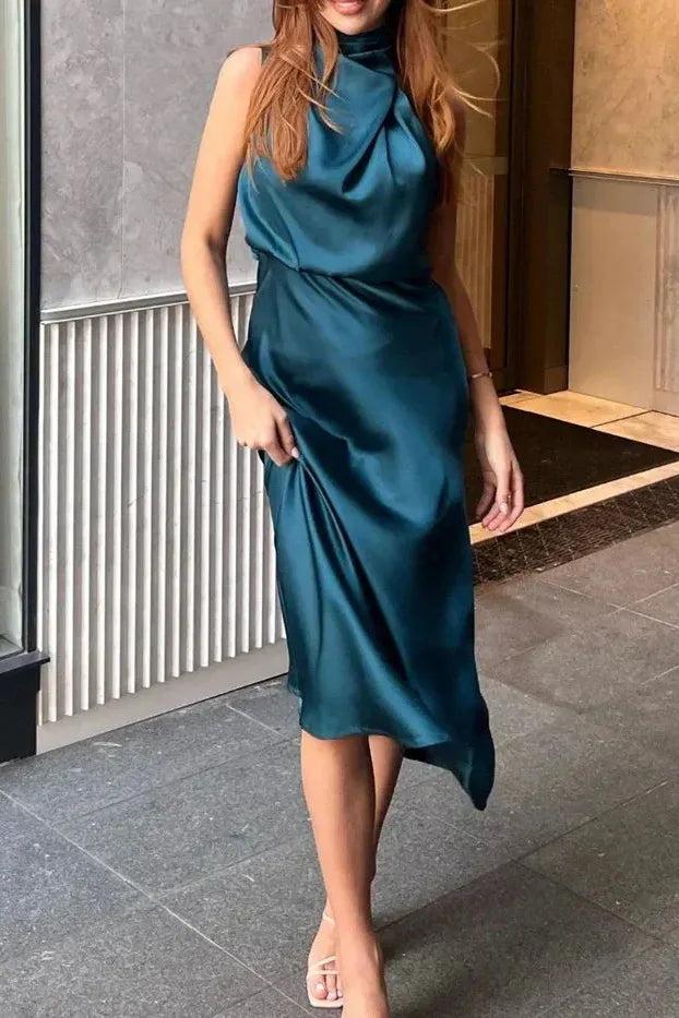 Women's Elegant Draped Halter Dress