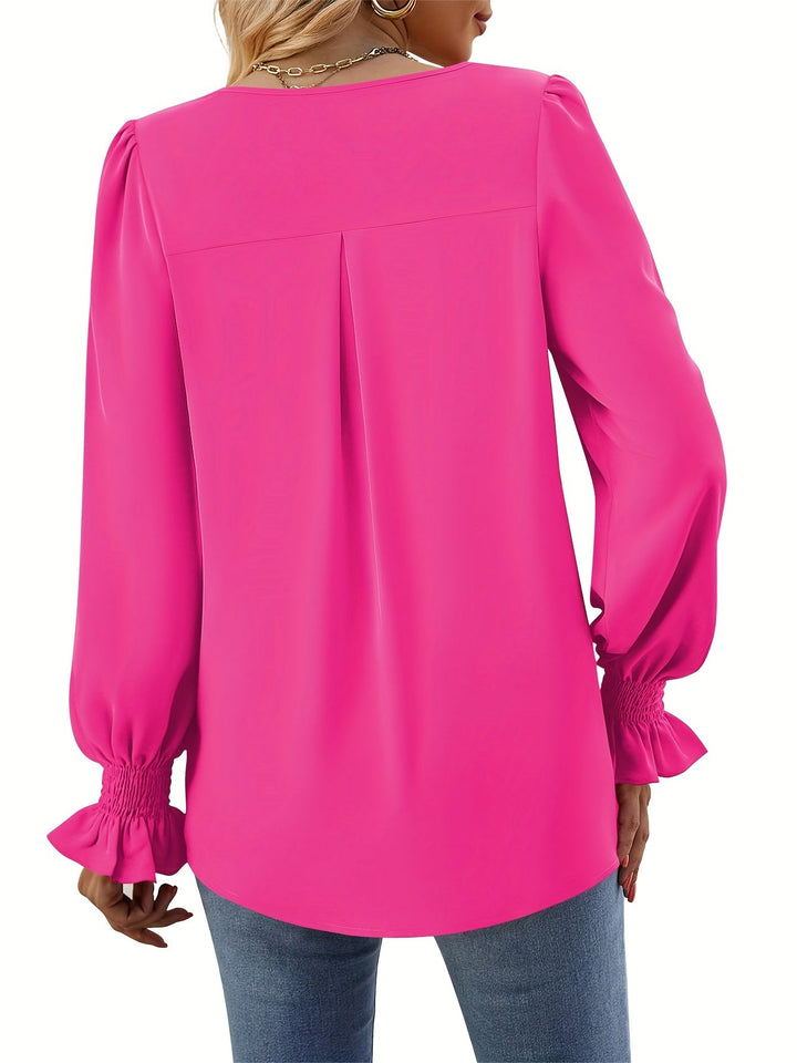 Women's V-Neck Blouse Long Sleeve Smocked Cuff Top