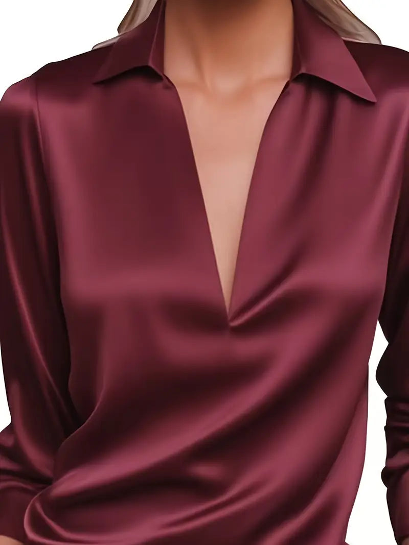 Women's Premium V-Neck Satin Blouse