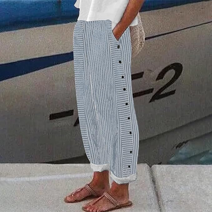 Women’s Striped Button-Accent Pants