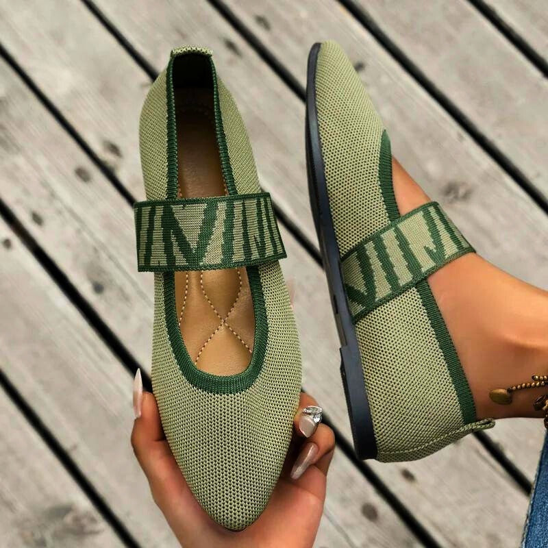 Women's Mary Jane Flats Pointed Toe Knit Ballet Shoes