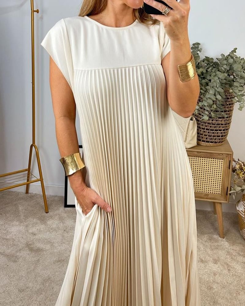 Women's Short Sleeve Pleated Maxi Dress