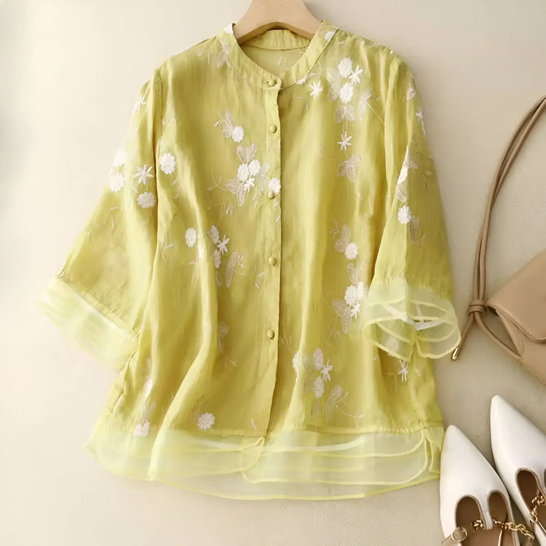 Women's Cotton Top with Embroidered Flowers