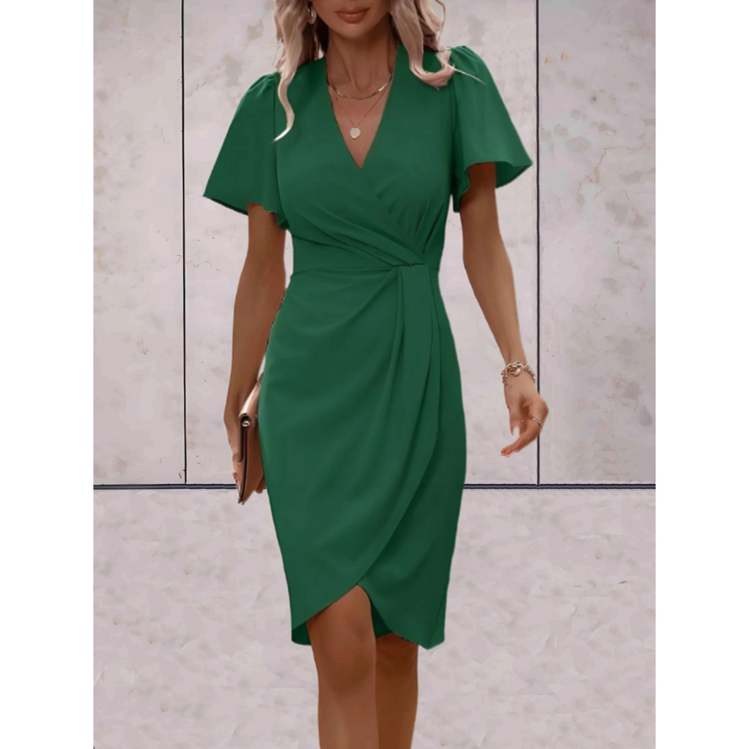 Women's Wrap Midi Dress Flutter Sleeve V-Neck Bodycon