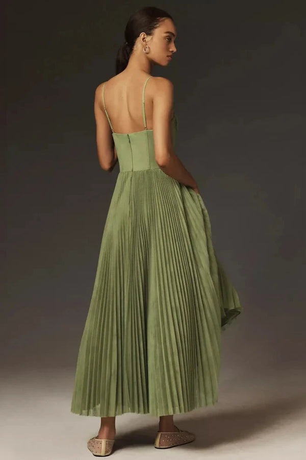 Women's Elegant Pleated Dress with Spaghetti Straps