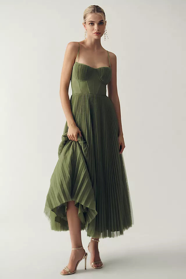 Women's Elegant Pleated Dress with Spaghetti Straps