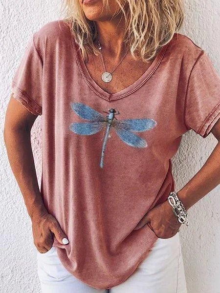 Women's Graphic V-Neck T-Shirt Short Sleeve Relaxed Casual Tee