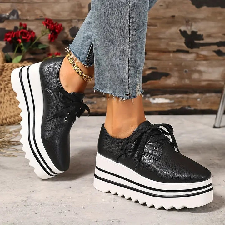 Women's Platform Oxford Shoes Lace Up Wedge Sneakers