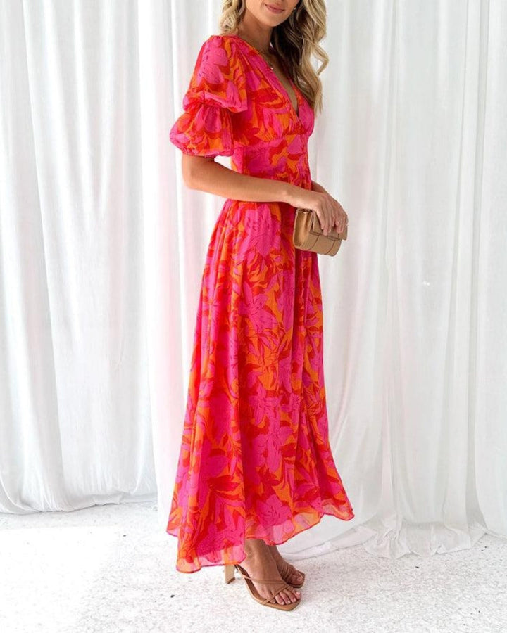 Women's Elegant Maxi Dress in Red Pink