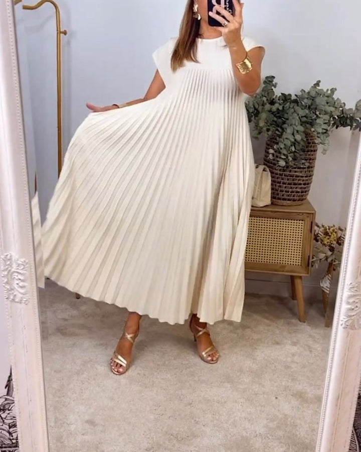 Women's Short Sleeve Pleated Maxi Dress
