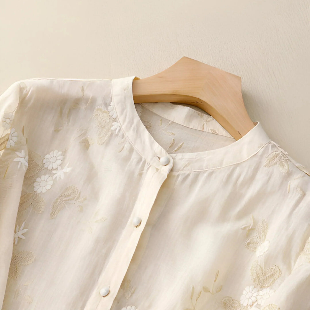 Women's Cotton Top with Embroidered Flowers