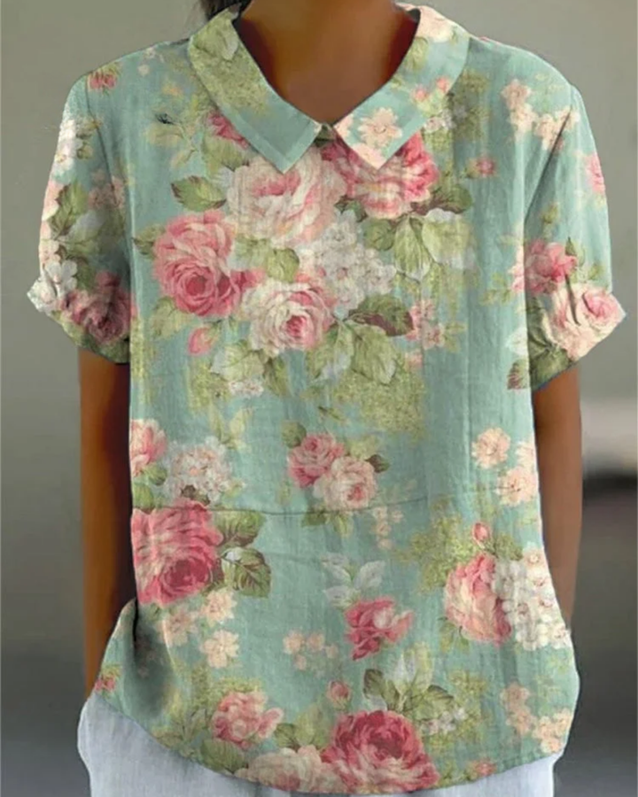 Women's  Retro Floral Cotton-Linen Shirt