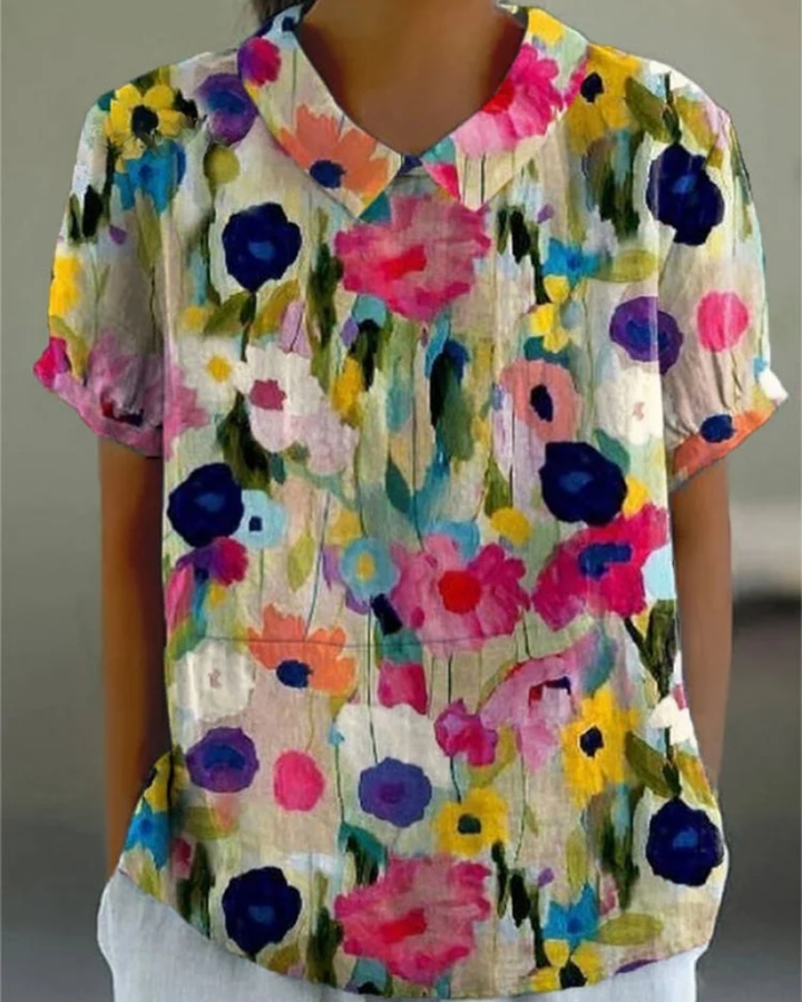Women's  Retro Floral Cotton-Linen Shirt
