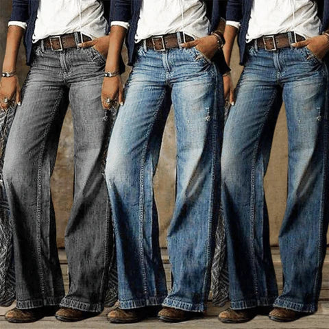 Women's High Waist Wide Leg Jeans Retro Flare Denim