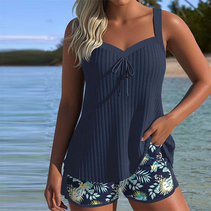 Women's Striped Tankini with Two-Piece Beach Shorts